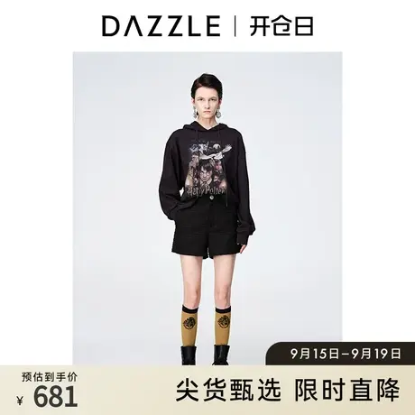 DAZZLE地素奥莱秋通勤黑色小香风高级感粗花呢直筒短裤女图片