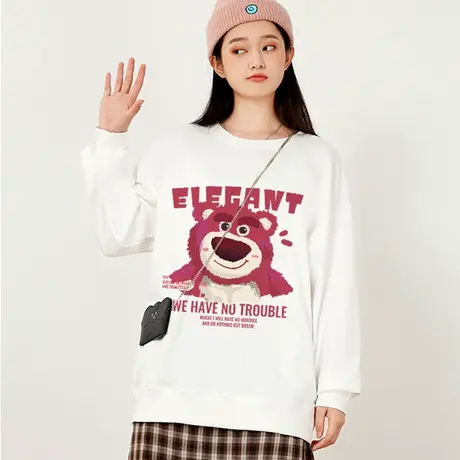 美式复古卫衣女套头2023年新款秋冬小个子中长款遮屁股草莓熊上衣商品大图