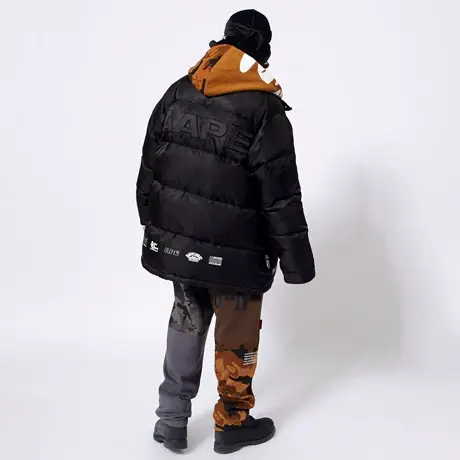 Aape旗舰店男装秋冬猿颜硅胶章迷彩拼接系绳加绒休闲裤6795XXH商品大图