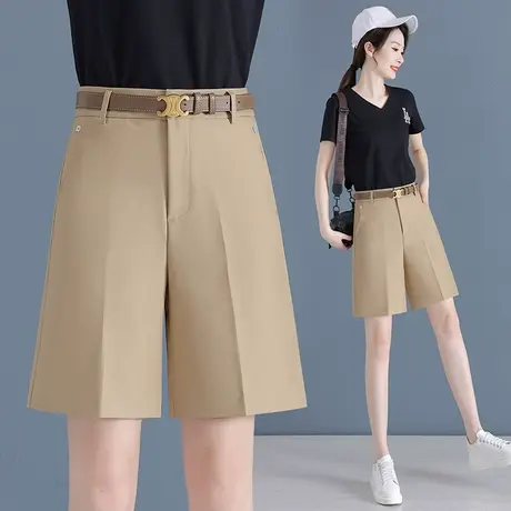 卡其色阔腿西装短裤女高腰a字中裤2023夏季薄款小个子休闲五分裤图片