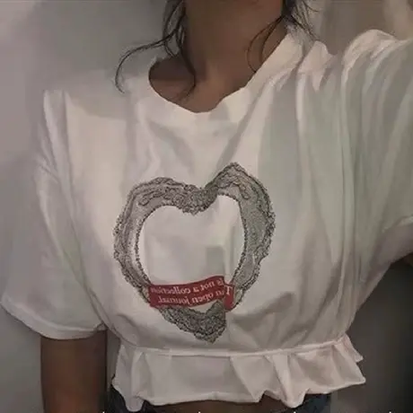 美式复古短袖t恤女夏季薄款宽松韩版ins设计感小众短款露脐上衣服图片