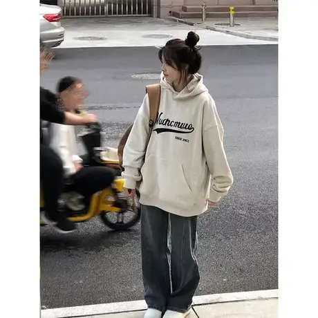 连帽卫衣女高级感宽松oversize潮牌美式复古慵懒风小个子外套上衣商品大图