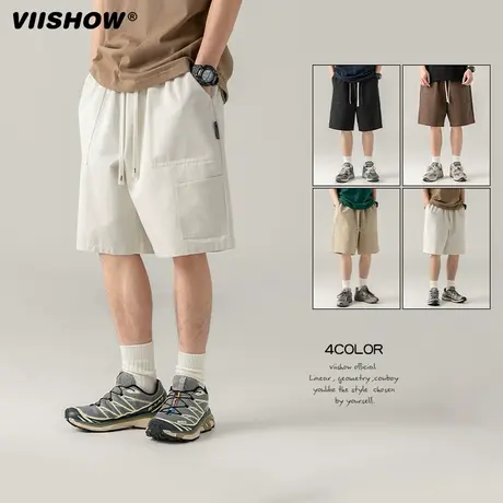 VIISHOW日系纯棉工装短裤男夏季潮牌高街休闲裤子情侣运动五分裤商品大图