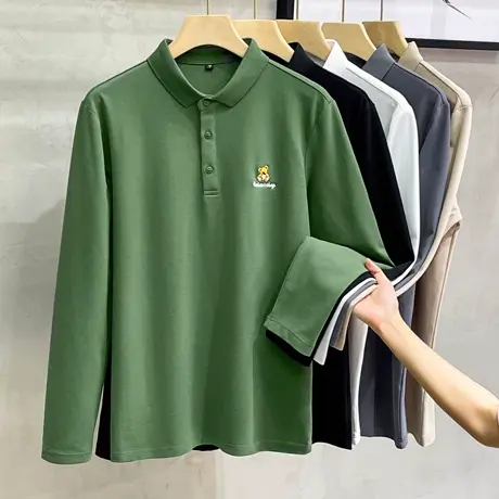 polo衫男长袖商务翻领t恤2023新款春秋季珠地棉薄款上衣潮流内搭商品大图