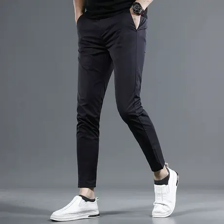 2023夏季新款休闲九分裤男黑色潮牌修身小脚男士潮流弹力薄款裤子商品大图