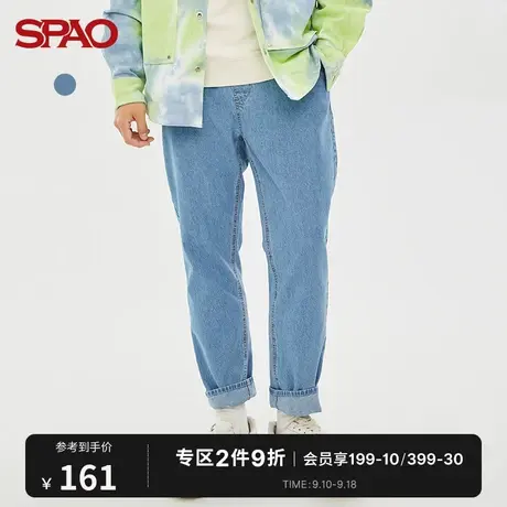 SPAO男士牛仔裤秋季新款松紧腰休闲直筒牛仔长裤SPTJC23H15商品大图