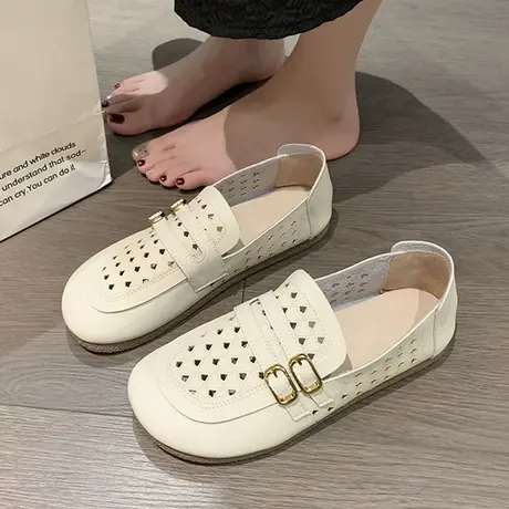 小众镂空软底防滑大码单鞋女2023春夏季新款百搭透气一脚蹬豆豆鞋商品大图