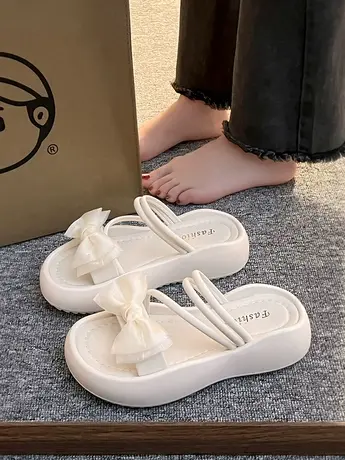 仙女风蝴蝶结两穿拖鞋女夏季外穿厚底凉鞋2023新款露趾百搭沙滩鞋商品大图