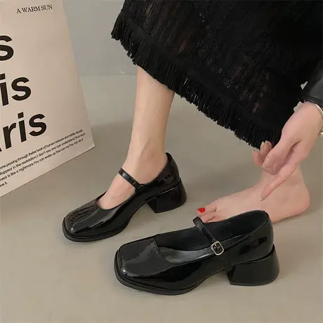 粗跟玛丽珍女鞋2023年夏季新款复古浅口单鞋法式配裙子气质小皮鞋商品大图