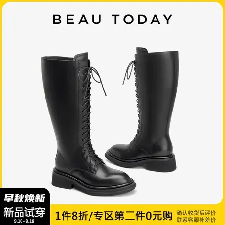 BeauToday复古长靴高筒靴女BT秋季靴子女2023新款骑士靴真皮单靴商品大图