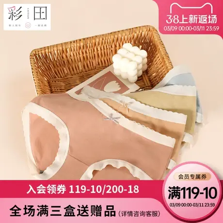 彩田内裤女生新疆棉质中腰舒适蕾丝边蝴蝶结抗菌底裆纯色三角内裤商品大图