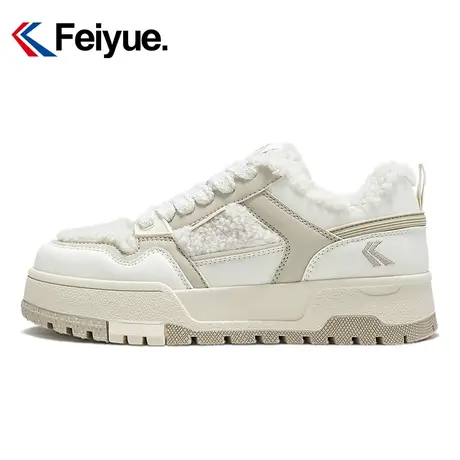 feiyue/飞跃复古加绒休闲鞋女款2024春季新款厚底时尚保暖平底鞋图片
