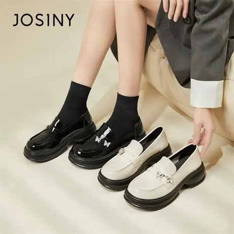 Josiny/卓诗尼法式粗跟乐福鞋女2024新款春季新款小皮鞋厚底单鞋商品大图