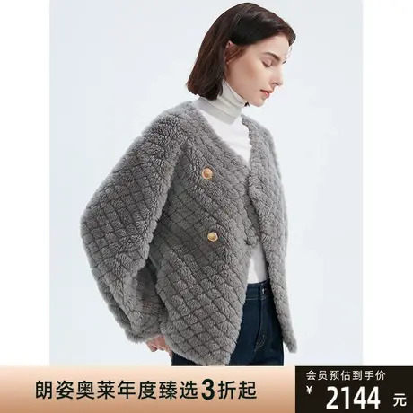 朗姿100羊羔绒法式修身气质圆领皮草毛绒外套女年冬季新款图片