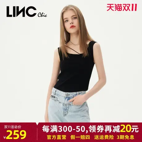 LINC金羽杰2023夏秋新款设计感方领修身针织吊带背心女S231SW164Y商品大图