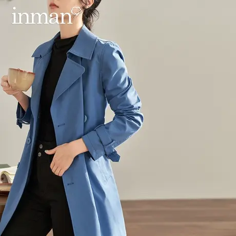 茵曼旗舰店风衣外套女2023秋冬新款小个子中长款高级感大衣英伦风图片