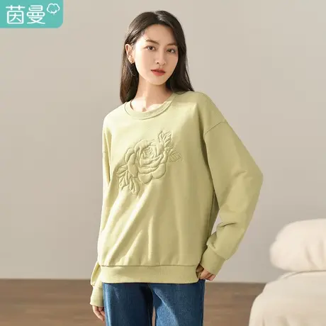 【商场同款】茵曼冬装新款简约纯色小圆领卫衣宽松百搭外套女图片