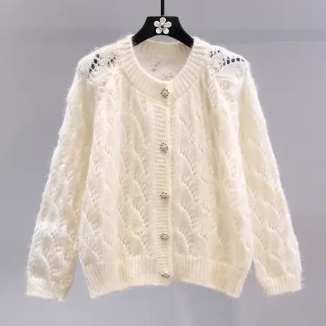 小清新镂空毛衣外套女秋冬2023年新款韩版宽松设计感洋气针织开衫商品大图