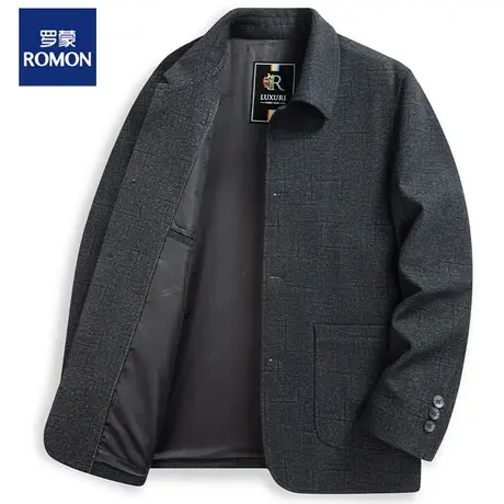 罗蒙爸爸装春秋季单排扣翻领夹克衫2023新款中老年男士行政服外套图片
