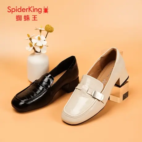 SPIDER KING/蜘蛛王女单鞋真皮2024秋商场新款法式方头小皮鞋浅口图片