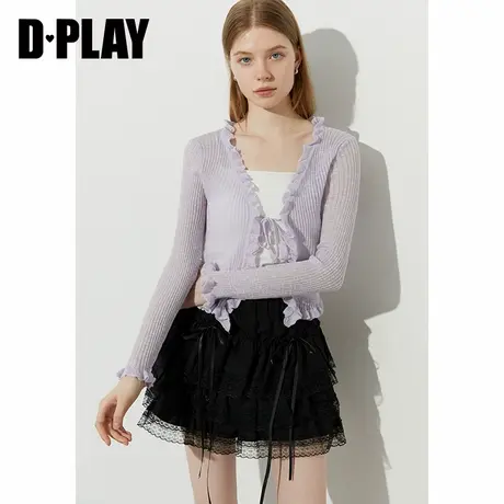 DPLAY【惠品】2025年夏季新款紫色开衫女法式针织衫上衣长袖外套图片