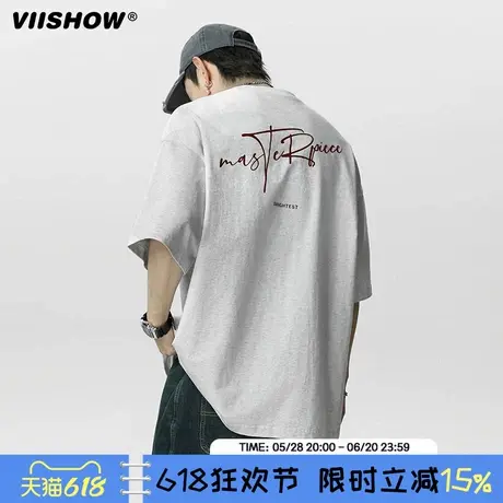 VIISHOW复古字母印花短袖2025夏季高街潮牌休闲宽松体恤透气T恤男商品大图