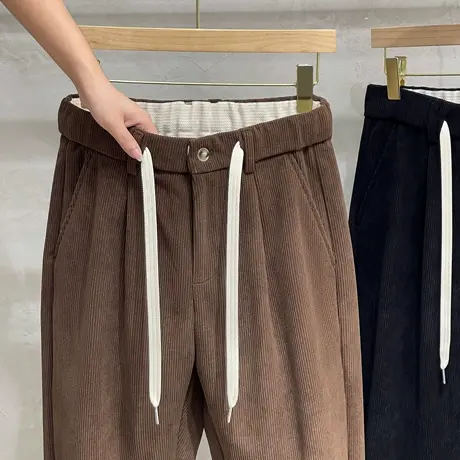 灯芯绒休闲裤男装冬季宽松直筒运动裤秋冬加厚刷绒毛呢长裤男裤子商品大图