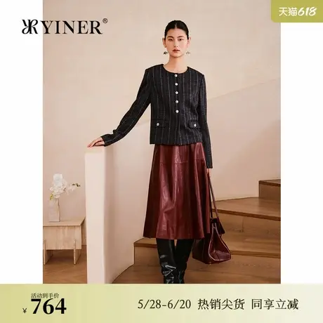 YINER音儿专选2025春季新款羊毛复古格纹提花小香风短外套图片