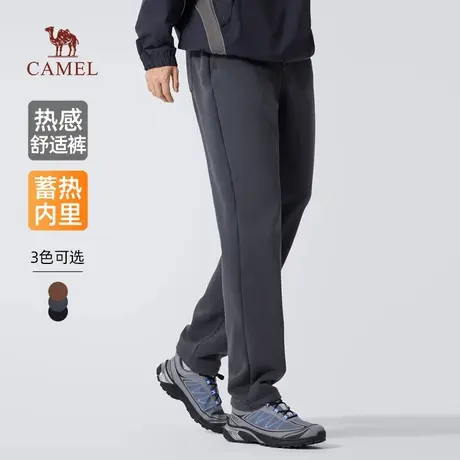 骆驼男装直筒休闲裤男士2025新款冬季摇粒绒加绒保暖弹力长裤子商品大图