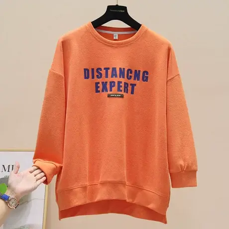 印花圆领字母卫衣女春秋装2023新款长袖t恤宽松大码运动休闲上衣商品大图