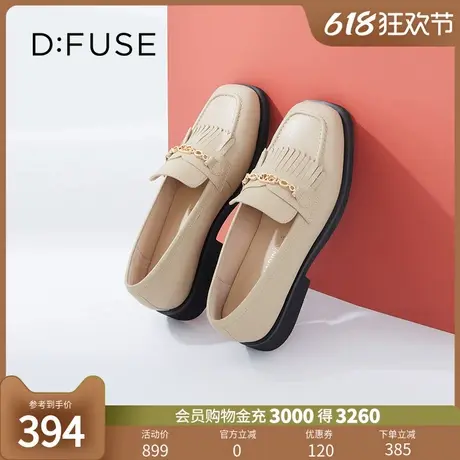 DFuse迪芙斯2024春季新款牛皮方头流苏乐福鞋平底单鞋DF33112008商品大图