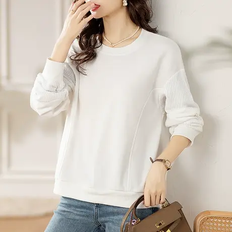 卫衣女春秋薄款大码女装宽松胖妈妈洋气拼接休闲无帽遮肚显瘦上衣商品大图