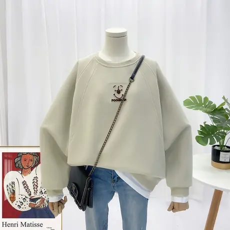 2023年春季新款卫衣韩版宽松刺绣卡通动漫字母假两件圆领2512套头商品大图