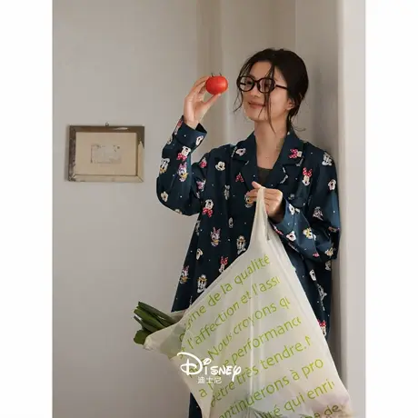 迪士尼长袖睡衣女款春秋季柔软棉开衫套装卡通休闲宽松大码家居服商品大图