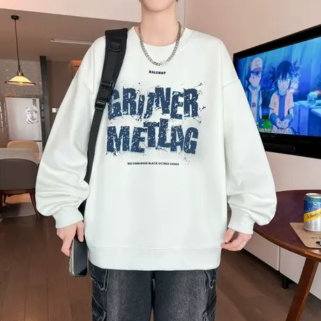 卫衣男秋季新款美式宽松印花长袖t恤青少年潮流百搭打底衫上衣服商品大图