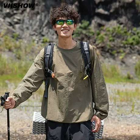 VIISHOW户外登山防水长袖T恤男女潮牌宽松运动徒步百搭休闲上衣商品大图