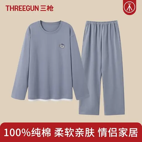 三枪100%棉男士睡衣套装女纯棉居家服春秋款青少年情侣全棉居家服商品大图
