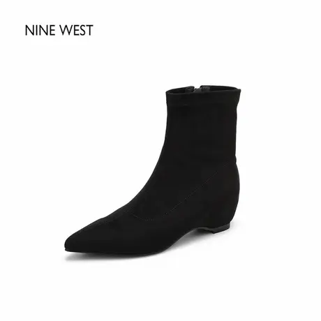 奥莱专供Nine West/玖熙尖头弹力瘦瘦靴袜靴粗跟短靴新款靴子女冬图片