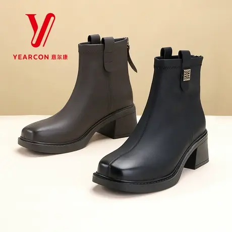 意尔康女靴2025新款秋季短靴女粗跟高跟时装单靴通勤短筒靴子软底图片