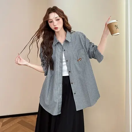 唐狮秋季长袖衬衫女条纹简约设计气质时尚流行高级感上衣上新BLtu图片