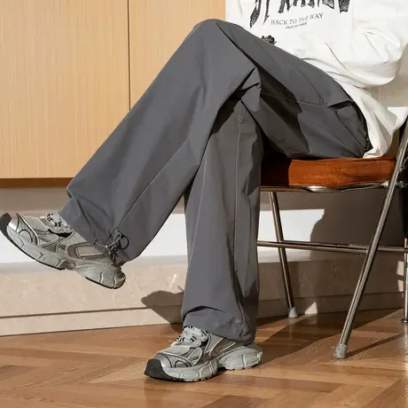 唐狮秋冬新款休闲裤男宽松运动长裤黑色直筒阔腿裤子速干潮流TD商品大图