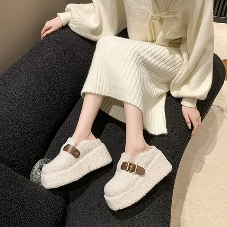 羊羔毛厚底毛毛拖鞋女外穿2023秋冬季新款高跟坡跟增高包头半拖鞋商品大图