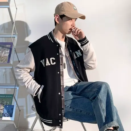 唐狮春秋新款男士外套青少年复古夹克棒球服高级上衣潮流帅气户外图片