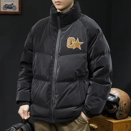 新国标80鸭绒羽绒服男冬季2023新款保暖潮牌大码男士外套黑色立领商品大图