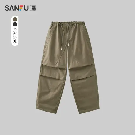 三福2023冬男士机能口袋长裤 分割设计宽松直筒休闲裤478001商品大图