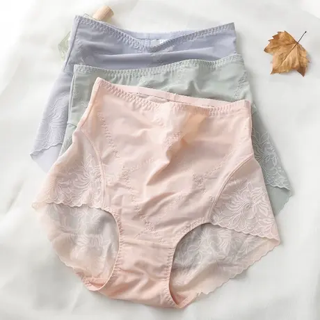 交叉收腹内裤女性感蕾丝收小肚子透气薄款短裤小蛮腰无痕三角裤夏商品大图
