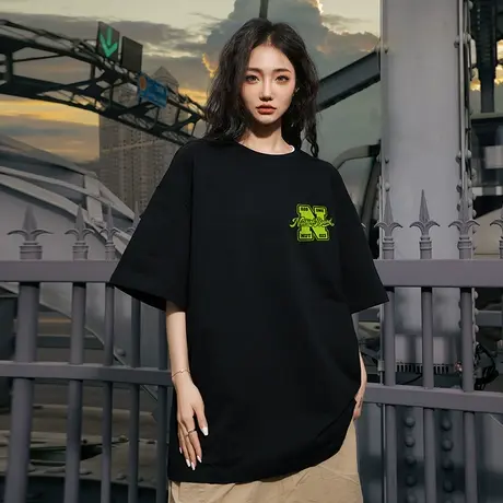 美式街头简约短袖T恤男潮oversize欧美潮牌加肥加大半袖男款夏季图片