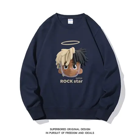 美式休闲街头嘻哈印花圆领卫衣男小众设计感秋季宽松休闲套头上衣图片