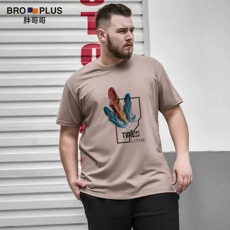 胖哥哥2023夏季新款大码短袖T恤男羽毛翅膀印花加肥加大百搭半袖商品大图