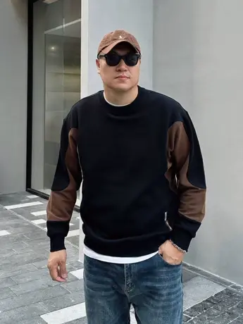 大依无忧秋新款大码男装拼接撞色大号潮胖子加肥加大男士圆领卫衣商品大图